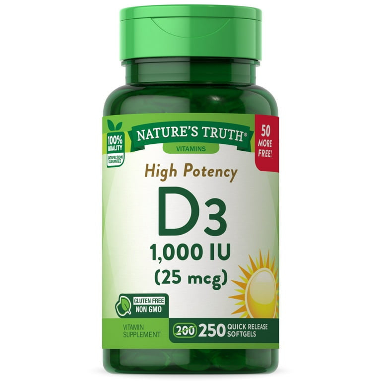 Natures Truth Vitamins High Potency D3, 1,000 IU Softgels, 250 Ea